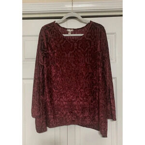 White Stag Burgundy Velvet Burnout Asymmetrical Hem Top Whimsy Goth Fairy L